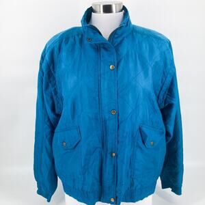Lavon Womens Vintage Turquoise Silk Zip Up Snap Front Quilted Spring Jacket M